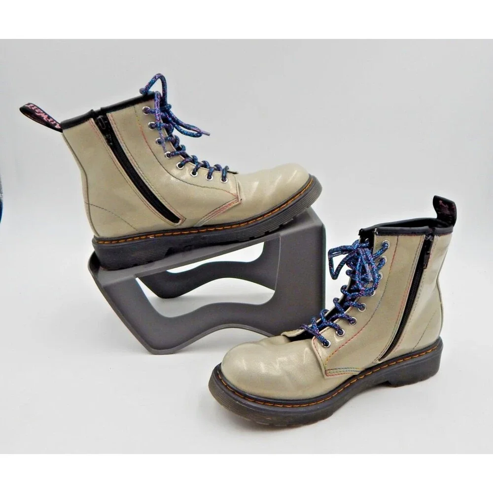 Dr Doc Martens Iridescent Boots 1460 J Zipper Patent Leather Size 5 US Glitter